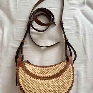 Polène Cyme Raffia & Leather Hobo Crossbody Bag